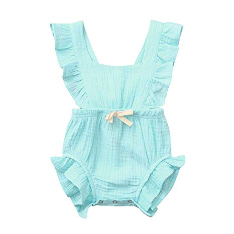 WOCACHI Toddler Baby Girls Romper Newborn Infant Bowknot Flutter Sleeve Ruffles Backcross Bodysuit Outfits