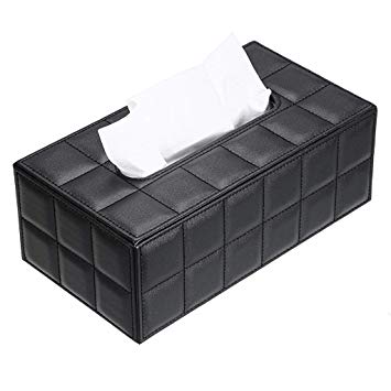 BTSKY Imitation Suede Leather Tissue Box, Rectangle Paper Dispenser Case Napkin Holder for Home Office Decoration Car Accessory Colors (Soft Black)