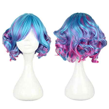 Kadiya Cosplay Wig Short Curly Colorful Lolita Zipper Cosplay Halloween Party Hair
