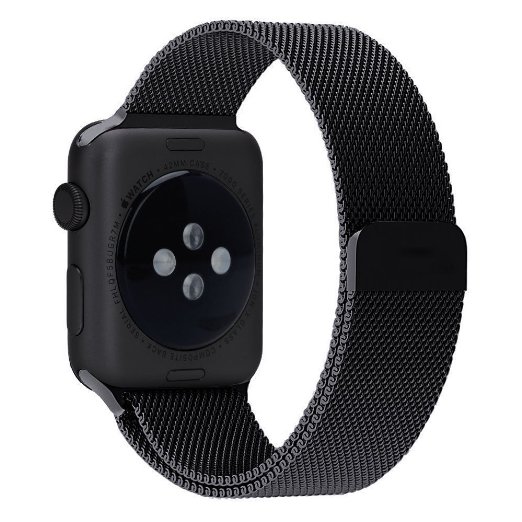 Penom Apple Watch Band, 38mm Mesh Loop w Fully Strong Magnetic Stainless Steel Closure Clasp Milanese Strap for Apple iWatch Sport & Edition - Black