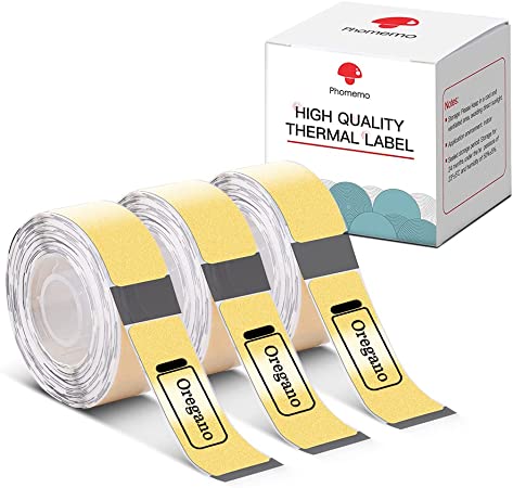 Phomermo D30 Label Maker Tape, Black on Glitter Transparent Gold Label Sticker Thermal Paper Self-Adhesive Label Tape, Pre-Cut 14mm x 40mm (1/2"x11/2") 160 Tapes/Roll, 3 Rolls