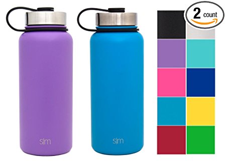 Simple Modern Summit Water Bottle 2 Pack - Two Vacuum Insulated Stainless Steel Wide Mouth Hydro Travel Mugs - Powder Coated Double-Walled Flask