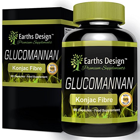 Glucomannan 500mg - Pure Konjac Root Fiber - 90 Capsules by Earths Design