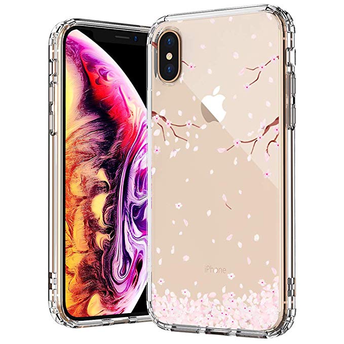 MOSNOVO iPhone Xs MAX Case, Clear iPhone Xs MAX Case, Cherry Blossom Floral Flower Pattern Printed Clear Design Transparent Back Case with TPU Bumper Case Cover for iPhone Xs MAX