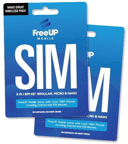 FreeUP Mobile 3in1 SIM Card - Blazing Fast 4G LTE Coverage - Compatible w/ Any Unlocked GSM Cell Phone - Apple, Samsung, & more - Unlimited Talk, Text, Data, Wi-Fi - Earn Rewards & Make Wireless Free!