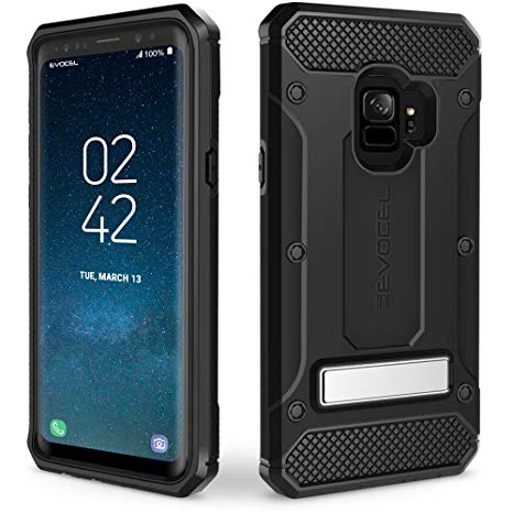 Evocel Explorer Series Pro Compatible with Galaxy S9 (SM-G960) Heavy Duty Protection Rugged Holster Case with Kickstand – Black