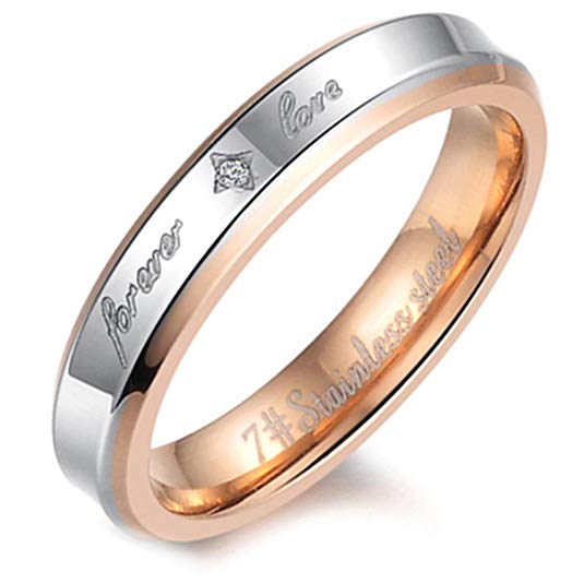 Flongo Men's Womens "Forever Love" Stainless Steel Ring Couples Valentine Wedding Engagement Promise Band