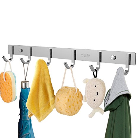 OUNONA Coat Rack Coat Hooks Wall Mounted Key Hooks with 6 Hooks,Stainless Steel,for Clothes,Bags,Keys,17.32 inches