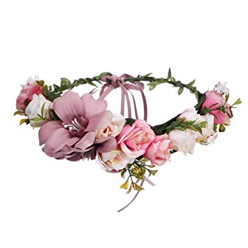 AWAYTR Bohemia Big Lilies Floral Crown Party Wedding Hair Wreaths Hair Bands Flower Headband (Cameo brown)