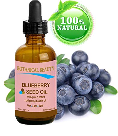 BLUEBERRY SEED OIL. 100% Pure / Natural / Undiluted / Virgin / Unrefined / Cold Pressed Carrier oil. 0.5 Fl.oz.- 15 ml. For Skin, Hair, Lip and Nail Care. "It is one of nature's most potent antioxidants. Rich in vitamin A, B complex, C, E, and Omega 3".