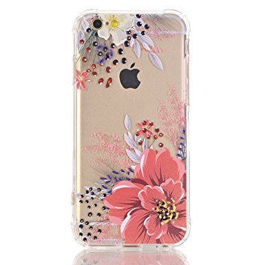 iPhone 6/6S Case with flowers, LUOLNH Slim Shockproof Clear Floral Pattern Soft Flexible TPU Back Cover [4.7 inch] -Pink Peony