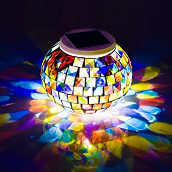 Solar Powered Mosaic Glass Ball Garden Lights,TechCode Color Changing Solar Night Lights, Waterproof Rechargeable Solar Table Lights for Indoor or Outdoor Decorations