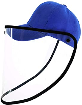 (5-7 Days Delivery) Full Face Shield Safety Hat Facial Cover Protective Cap for Men Women Kids Anti-Fog, Anti-saliva, Anti-Spitting Outdoor Fisherman Sun (Baseball Cap with Removable Shield)- Blue