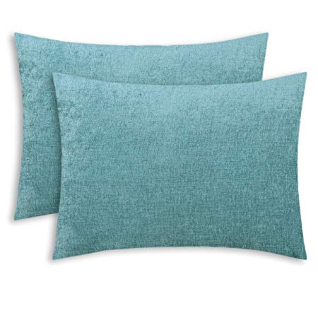 CaliTime Pack of 2 Cozy Standard Pillow Shams Cases for Bed Bedding Decoration Solid Dyed Soft Chenille 20 X 26 Inches Teal