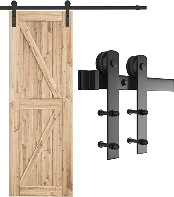 SMARTSTANDARD 5.5ft Heavy Duty Sturdy Sliding Barn Door Hardware Kit -Smoothly and Quietly -Easy to install -Includes Step-By-Step Installation Instruction Fit 30"-32" Wide Door Panel (I Shape Hanger)