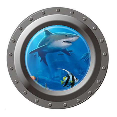 Vktech® Shark Ocean View Wall Sticker 3D Porthole Window Kids Room Home Decor Art