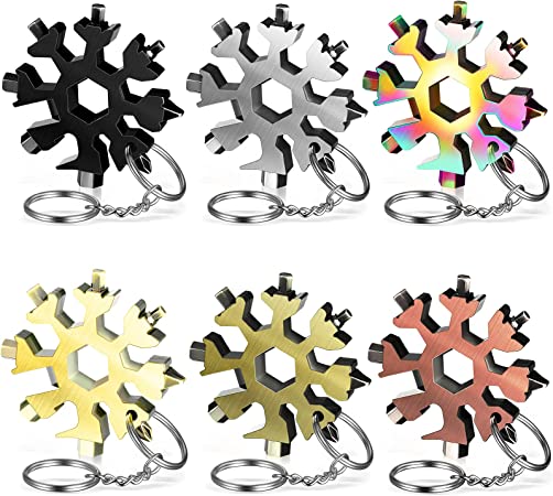 6 Pieces Metal Snowflake Multi Tool Stainless Steel Snowflake Screwdriver 18-in-1 Snowflake Standard Multi Tool Bottle Opener Wrench (Multicolor)