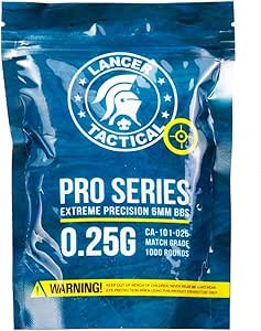 Lancer Tactical Airsoft BBS 0.25G Pro Premium 6mm Airsoft Ammo, 1000 Count, White