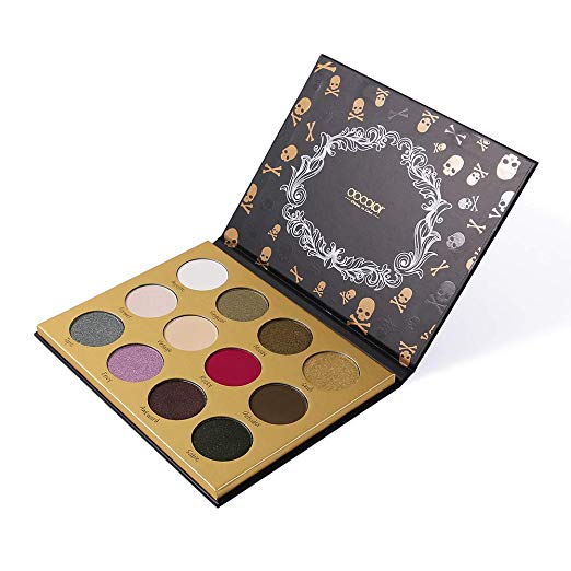 Docolor Eyeshadow Palette Makeup-12 Colors Pigmented Matte Shimmer-Professional Chunky Gothic Skull-Designed Platte with Waterproof Pop Colors Cream Powder Blendable Make Up Cosmetics Palette