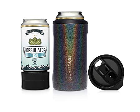 BrüMate HOPSULATOR TRíO 3-in-1 Stainless Steel Insulated Can Cooler, Works With 12 Oz, 16 Oz Cans And As A Pint Glass (Glitter Charcoal)