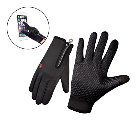UMLIFE Cycling Gloves Upgraded Version Full Finger Touchscreen Waterproof Warm in Winter Outdoor sports Windproof Gloves Adjustable Size for Men Women Black