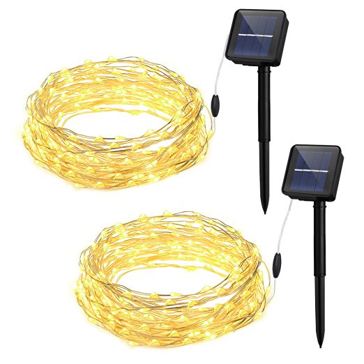 Cymas Outdoor String Lights 100 LED Solar Christmas Fairy lighting Decorative Light [33ft , 2 Packs]