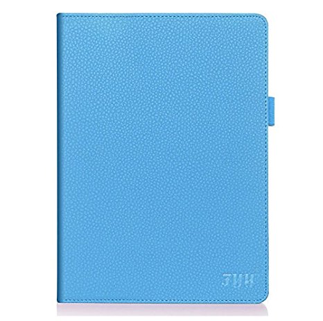 [Luxurious Protection] iPad Air 2 Case, FYY Premium Leather Case Smart Auto Wake/Sleep Cover with Velcro Hand Strap, Card Slots, Pocket for iPad Air 2 Cyan