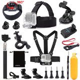 Luxebell 13-in-1 Essentials Accessories Kit for Gopro Hero 4 Session Black Silver Hero LCD 332 Camera and Sjcam Sj4000 Sj5000 - Chest Mount Harness  Head Strap  Float Grip  Selfie Stick