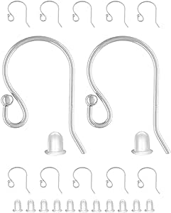 BEADNOVA Earring Hooks 925 Sterling Silver Ball Dot Ear Wire with Rubber Earring Backs Earwire for Jewelry Making Earring Supplies (12pcs Ear Wire and 12pcs Earring Backs, Total 24pcs)