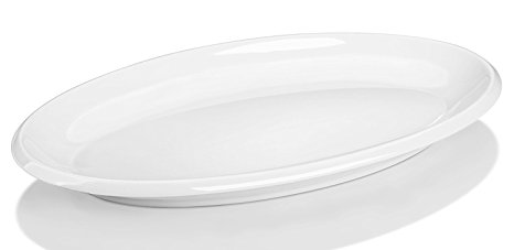 DOWAN 14-inch Porcelain Oval Platters/Serving Plates - 2Packs, White, Stackable