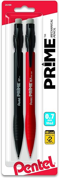 Pentel Prime Mechanical Pencil 0.7Mm Assorted Barrel Colors, Pack of 2 (AX7BP2)