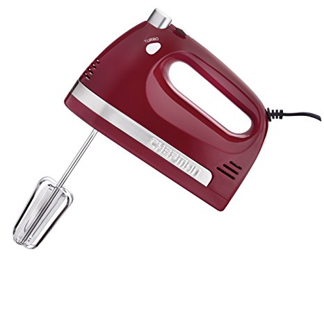 Chefman Turbo Power Hand Mixer with One-Touch Easy Eject Button, Chrome Plated Beaters and FREE Bonus Dough Hooks Included - RJ17-V2-Red