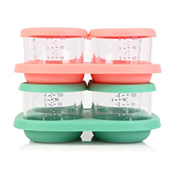 Baby Food Storage,COMI Superior Glass Baby Food Containers 4oz, Baby Food Jars with Food Grade Silicone Lids and Tray Set of 10,Microwave/Dishwasher Friendly