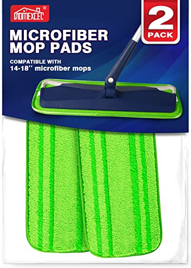 HOMEXCEL Reusable Microfiber Mop Pads 18 inch Compatible with Bona Mop,Floor Mop Pad Refill,Fits Libman,Bruce,Norwex,Rubbermaid,Turbo,for Multi Surface Wet & Dry Cleaning,2 Pack