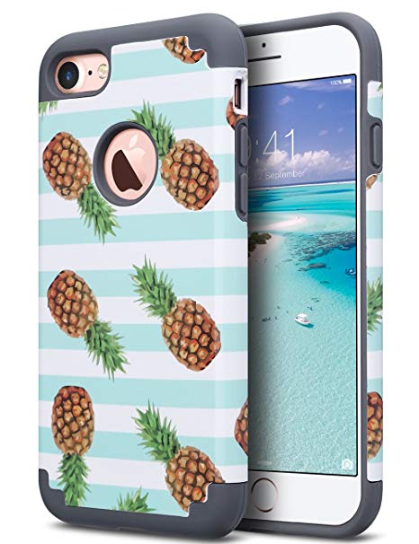 ULAK iPhone 7 Case Pineapple, Slim Fit TPU Plastic & Hard PC Protection Hybrid Dual Layer Anti-Scratch Shock Absorbing Cover for Apple iPhone 7 4.7 inch, Green Pineapple