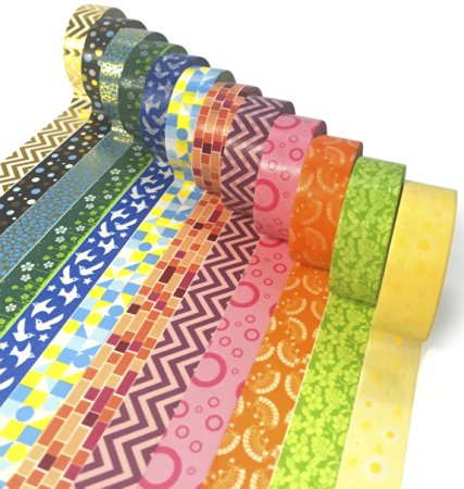 Washi Masking Tape Set 12 Rolls 0.59" 10 yards each - Kit for DIY Scrapbooking Crafting Gift Wrapping in Japanese Style