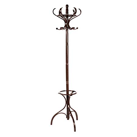 COSTWAY Wooden Rotating Coat Hat Hanger, 12 Hooks Free Standing Hallstand Umbrella Stand, Home Office Entryway Display Storage Hall Tree (Mahogany 1)