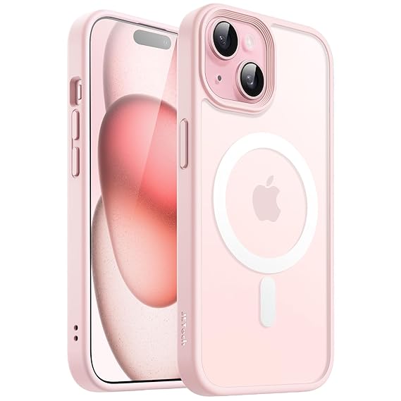 JETech Magnetic Case for iPhone 15 6.1-Inch Compatible with MagSafe, Translucent Matte Back Slim Shockproof Phone Cover (Pink)