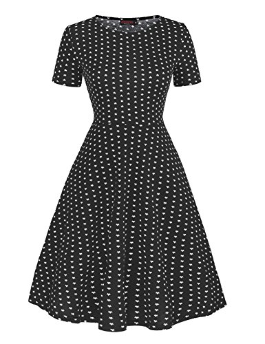 Vessos Women's Vintage Stripes Patchwok A-line Short Sleeve Cocktail Dress