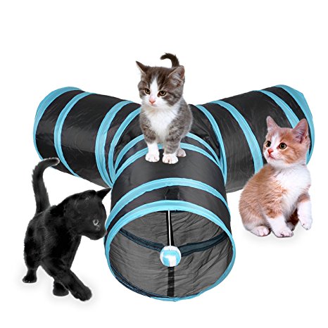 3 Way Cat Tunnel Collapsible Pet Toy Tunnel with Ball for Cat, Puppy, Kitty, Kitten, Rabbit