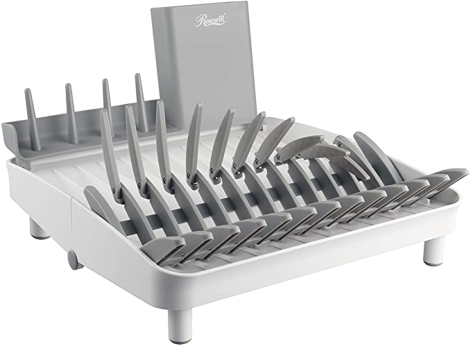 Rosewill Foldable Dish Drying Rack and Dual Soap Dispenser with Adjustable Sponge Holder Sink Caddy (RHDR-19001)