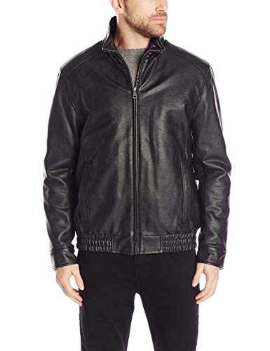 Cole Haan Signature Mens Vegan Leather Convertible Collar Jacket with Banded Bottom