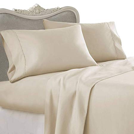 ITALIAN 800 Thread Count Egyptian Cotton Sheet Set DEEP POCKET, King, Beige Solid , Premium ITALIAN Finish