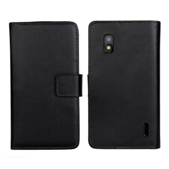 Nexus 4 Case, iCoverCase Genuine Leather [Card Slot] Wallet Case Kickstand Phone Shell [Book Flip] Cover for LG Google Nexus 4 E960 (Black)