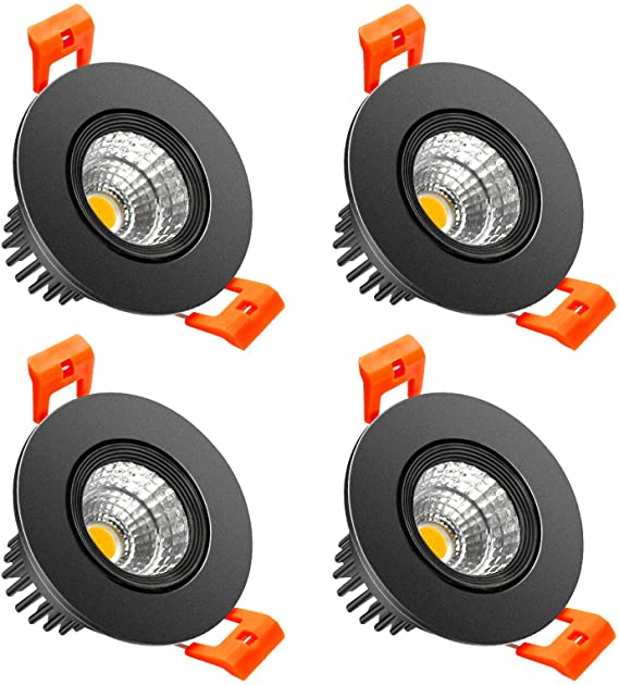 LightingWill 2inch LED Dimmable Downlight, 3W COB Recessed Ceiling Light, Warm White 3000K-3500K, CRI80, 25W Halogen Bulbs Equivalent, Black (4Pack)