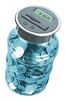 Digital Coin Bank Savings Jar - Automatic Coin Counter Totals all U.S. Coins including Dollars and Half Dollars - Transparent Blue