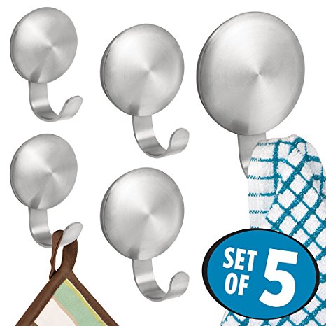 AFFIXX Peel and Stick Adhesive Hooks for Kitchen, Pantry - Set of 5, Stainless Steel, Brushed