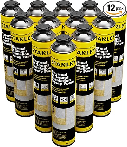 STANLEY Supercoat Spray Foam Insulation - Closed Cell Spray Foam Covers Up to 240 Sq.Ft. - 27.1 oz, 12 Pack