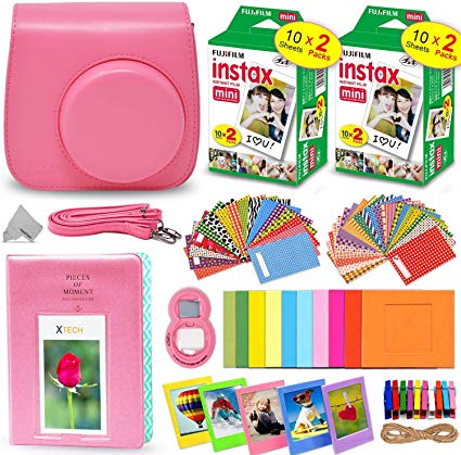 Fujifilm Instax Mini Instant Film (2 Twin Packs, 40 Total Pictures)   Flamingo Pink Fitted Case for Instax Mini 9 Instant Camera, Assorted Colorful Stickers/Frames, Photo Album   More