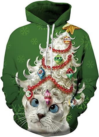 Couple Cute 3D Santa Print Ugly Christmas Kangaroo Pocket Sweatshirt Hoodies Pullover